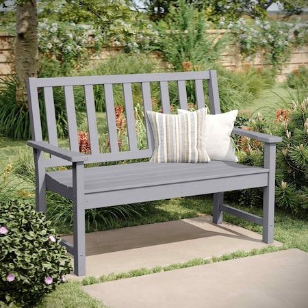 Flash Furniture Ellsworth 50 All Weather Indoor/Outdoor Recycled HDPE Bench with Contoured Seat in Gray LE-HMP-2035-12-GRY-GG
